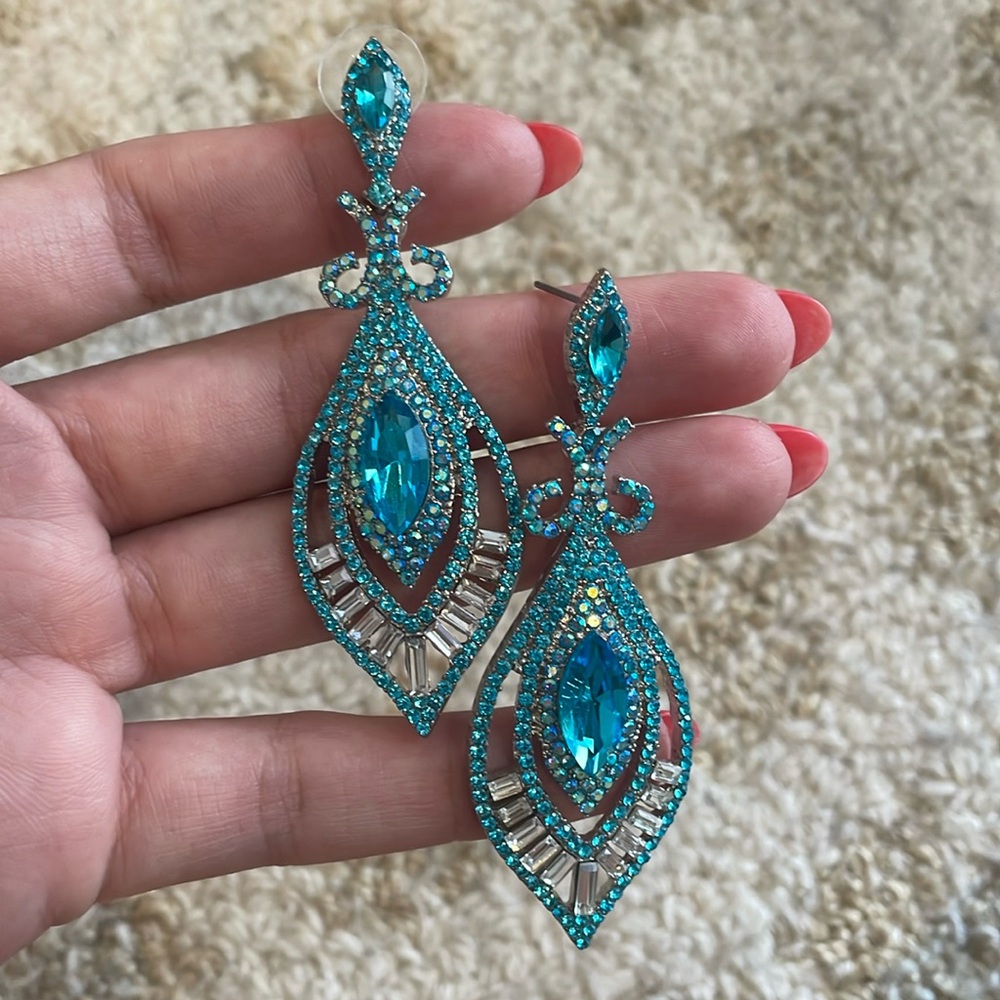 Blue & Crustal Prom/Pageant Earrings